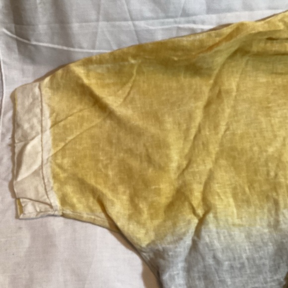 Belle France Linen Oversized Blouse Short Sleeve Pull Over Shirt Grey/Yellow L - Picture 9 of 13